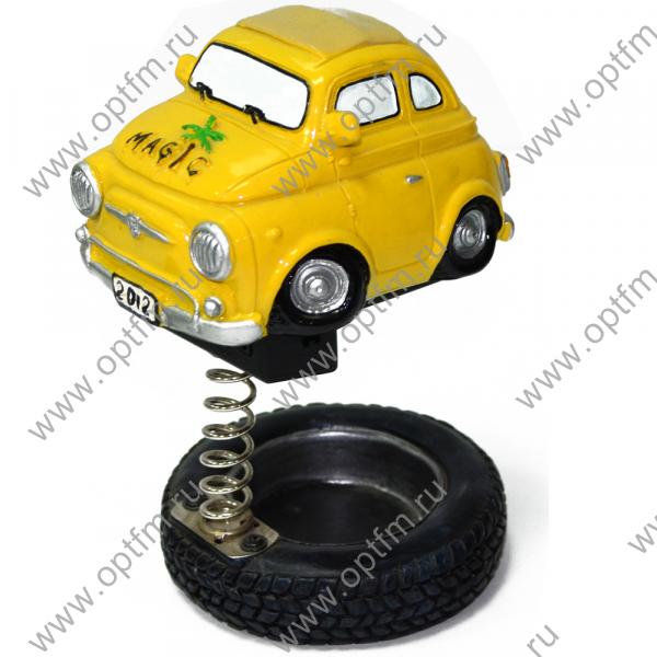 Колонка-пепельница на пружине МИНИ-КУПЕР желтая (FM радио, USB, micro SD) Керамика