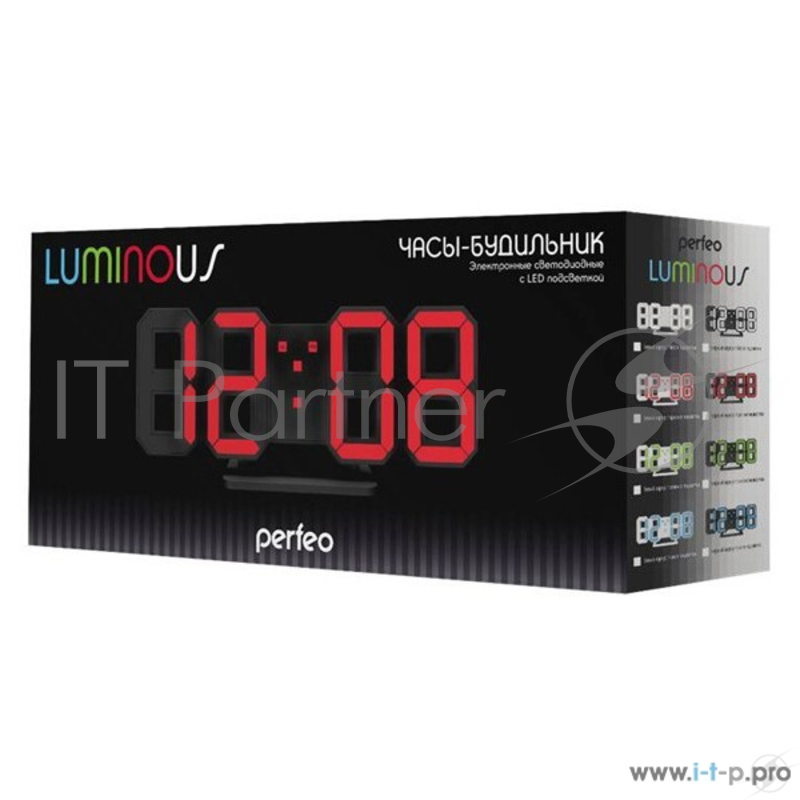 Perfeo LED часы-будильник LUMINOUS, белый корпус / синяя подсветка (PF-663)