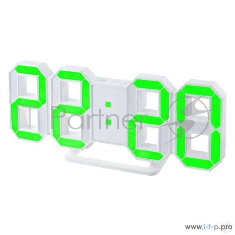 Perfeo LED часы-будильник LUMINOUS, белый корпус / зелёная подсветка (PF-663)