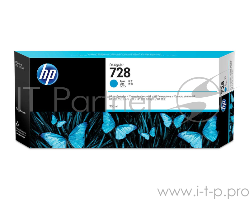 Картридж HP F9K17A (HP 728) для DesignJet T730, T830. Голубой. 300 мл.