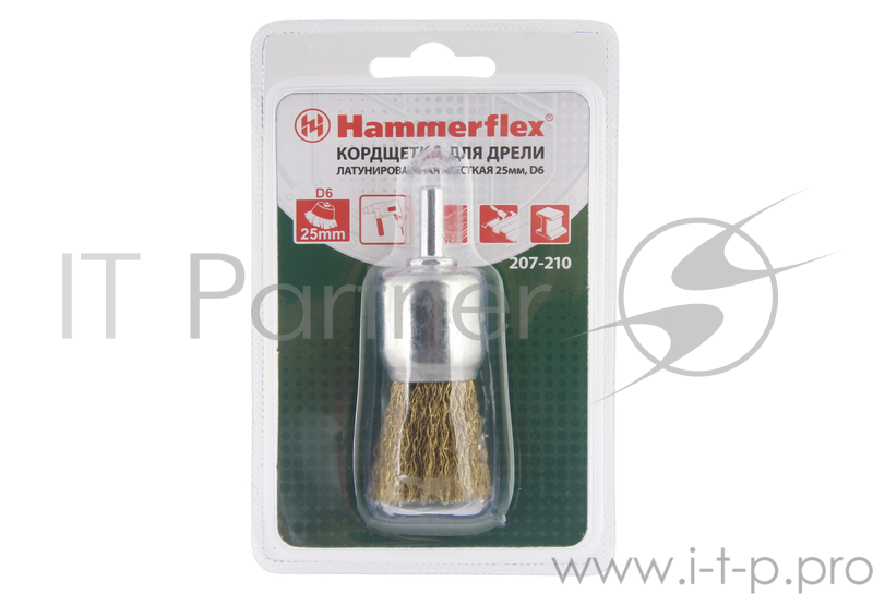 Кордщетка Hammer Flex 207-210 25мм d6 тип венчик латунированная, из волнистой проволоки