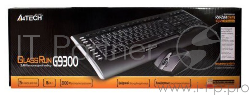 Клавиатура + мышь A4TECH W 9300F USB (черный), 2.4G наноприемник