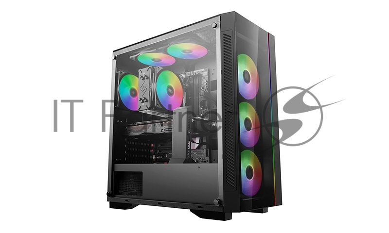 Корпус Deepcool MATREXX 55 V3 ADD-RGB 3F без БП, большое боковое окно, 3xRGB LED 120мм ветилятора спереди, RGB LED спереди, черный, ATX