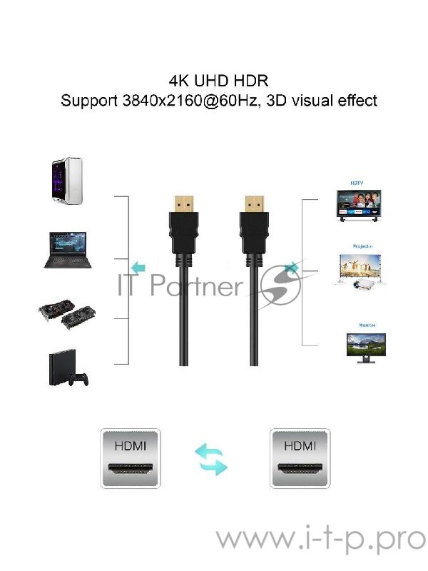 Кабель HDMI 19M/M ver 2.0, 1M, AOpen <ACG568F-S-1M> серебряно-белый Flat