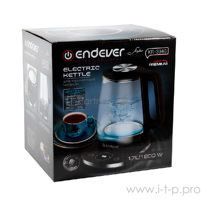 334 G-KR Чайник электрический Endever Skyline.Ёмкость 1,7 л, корпус из BIO-стекла, мощ.1800 Вт.