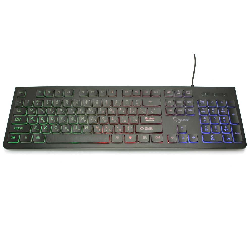 Клавиатура с подсветкой Gembird KB-250L, USB, черный, 104 клавиши, подсветка Rainbow, шоколадный тип клавиш, кабель 1.5м