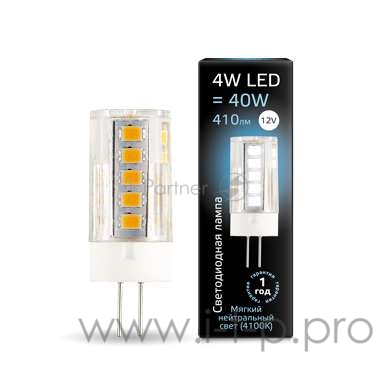 GAUSS 207307204 Светодиодная лампа LED G4 12V 4W 410lm4100K керамика 1/10/200