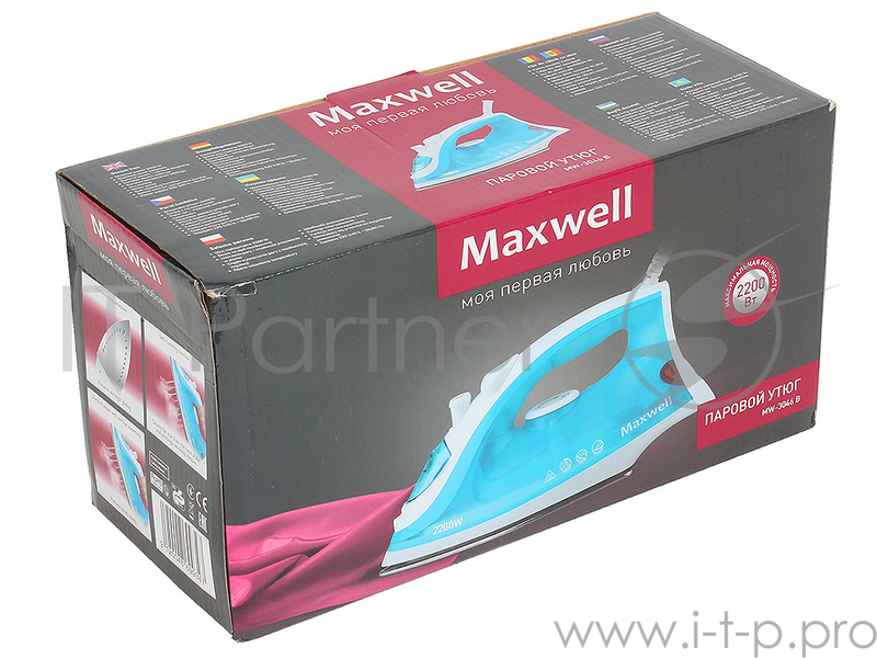 Утюг Maxwell MW-3046(В) Мощность 2000 Вт,подошва из нержавеющей стали,паровой удар