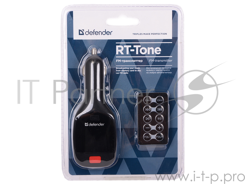 Автомобильный FM-модулятор Defender RT-Tone 68007 (питание 12В от прикуривателя), черный