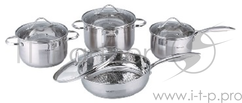 Набор посуды GALAXY GL 9506 наб. посуды 8пр. Galaxy GL 9506 Набор посуды из высококачественной нержавеющей стали 8 пр.: сковорода с крышкой 24см*6,5см, кастрюля с крышкой 16см*9,5 см 1,9л, кастрюля 18см* 10,5 см 2,6л., кастрюля 20см* 11,5 см 3,6л кры