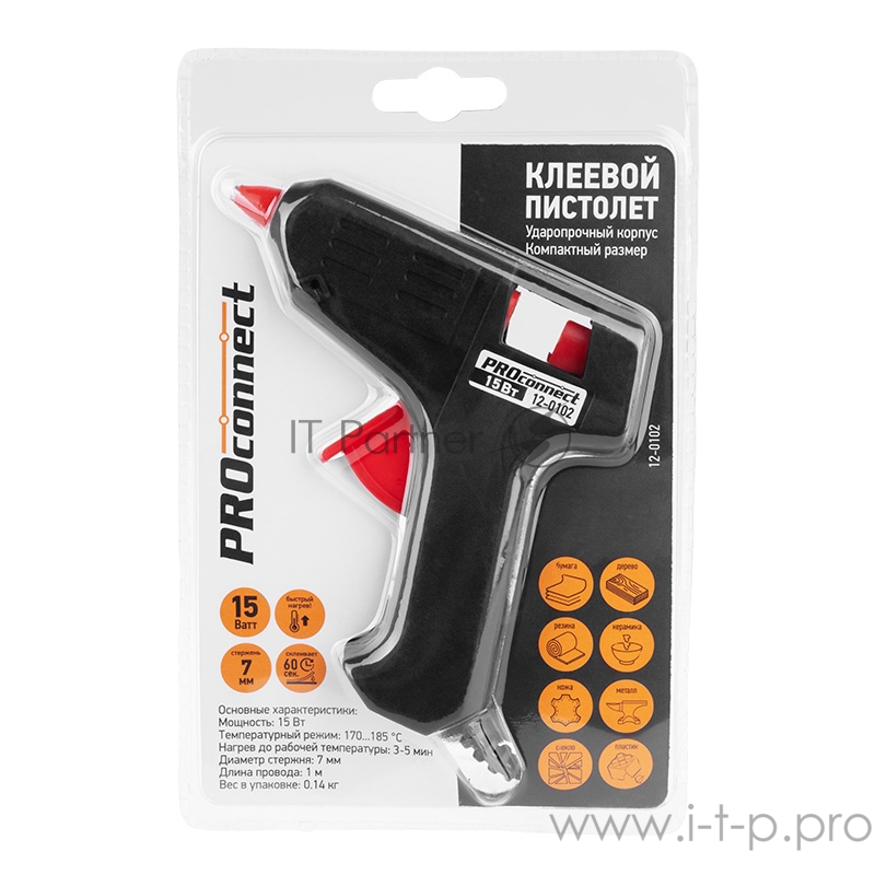 Пистолет клеевой 15Вт малый (блист.) PROCONNECT 12-0102