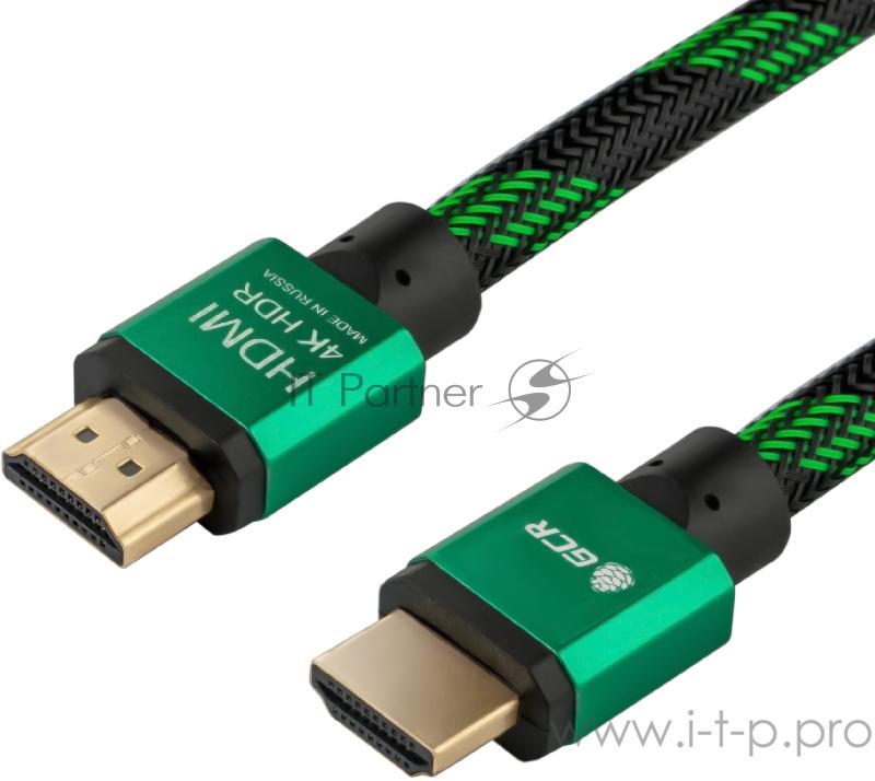 Greenconnect Кабель 0.5m HDMI версия 2.0, HDR 4:2:2, Ultra HD, 4K 60 fps 60Hz/5K*30Hz, 3D, AUDIO, 18.0 Гбит/с, 28/28 AWG, OD7.3mm, тройной экран, BICOLOR нейлон, AL корпус зеленый, GCR-51484 Greenconnect Кабель 0.5m HDMI версия 2.0, HDR 4:2:2, Ultra