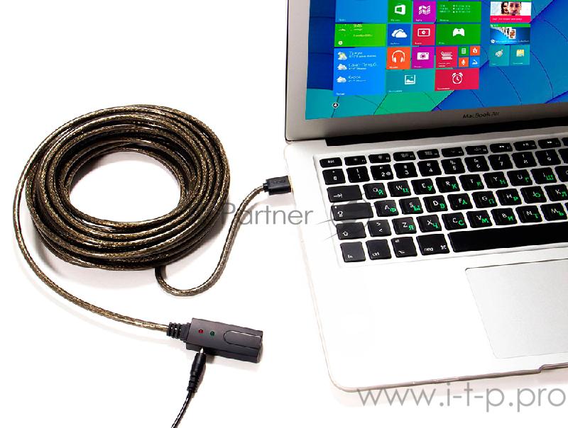 Greenconnect Удлинитель USB 2.0 с 2-мя активными усилителями сигнала 20.0m (10m+10m) Premium, AM/AF 24/22 AWG экран, армированный, морозостойкий, разъём для доп.питания, GCR-51211 Greenconnect Удлинитель USB 2.0 с 2-мя активными усилителями сигнала 2