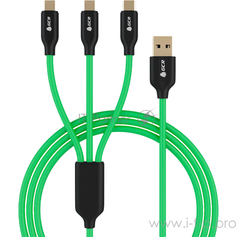 GCR Кабель 3 в 1 для быстрой зарядки 3A 1.0m, зеленый, NO Sync data, 2 х MicroUSB + TypeC, 22AWG, GOLD, GCR-51556 GCR Кабель 3 в 1 для быстрой зарядки 3A 1.0m, зеленый, NO Sync data, 2 х MicroUSB + TypeC, 22AWG, GOLD, GCR-51556