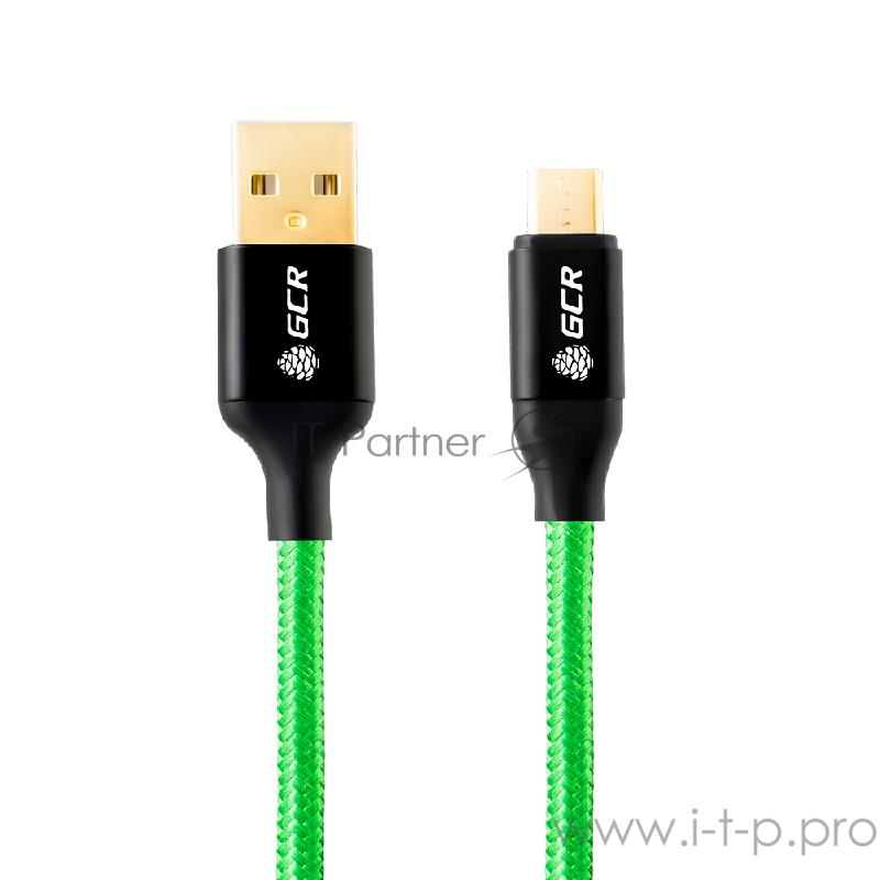 Greenconnect Кабель 3A 1.0m USB 2.0 для Samsung, GOLD, ОS Android, AM/microB 5pin, зеленый нейлон, AL корпус черный, черный ПВХ, 28/22 AWG, поддержка функции быстрой зарядки, GCR-50990 Greenconnect Кабель 3A 1.0m USB 2.0 для Samsung, GOLD, ОS Android