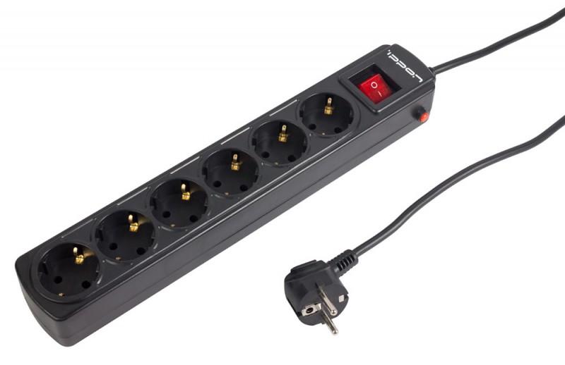 Сетевой фильтр Ippon BK212 1.8м (6 розеток) черный (коробка)