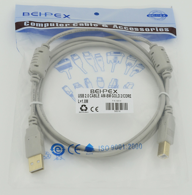 Кабель USB 2.0 PRO Am-Bm /Экран 2x ферритовых фильтра 1.8м