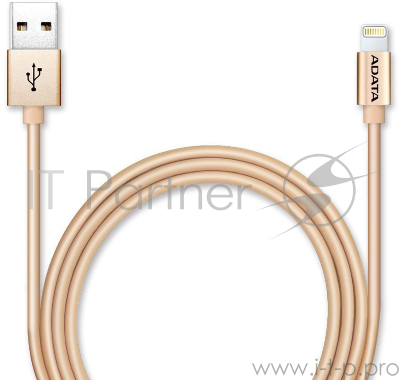 ADATA MFI кабель c разъемом Apple 8 pin, цвет золото, 1м, металлический коннектор, в оплетке,