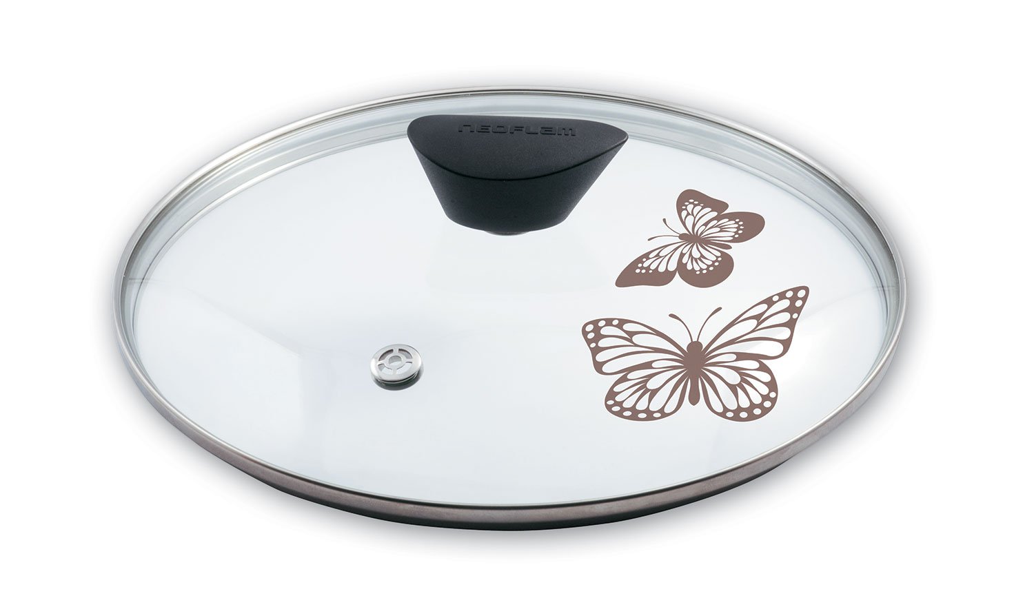 Стеклянная крышка GL20F 20 cм с ободом, пароотводом и бакелитовой бобышкой