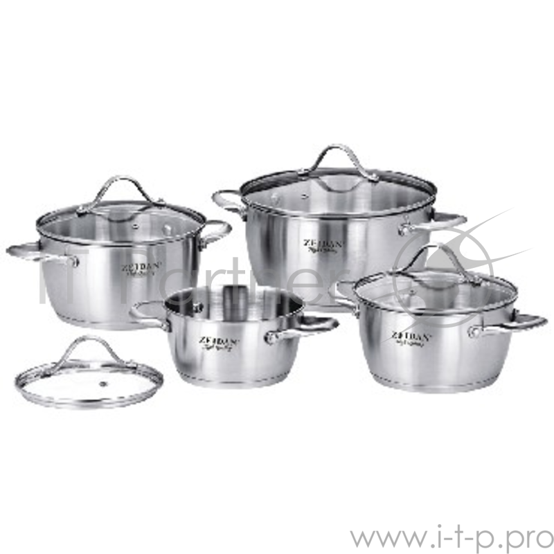 Набор посуды ZEIDAN Z-50808 набор посуды 8 пр. Набор посуды, 8 предм. (4 КАСТРЮЛИ С КРЫШКАМИ: 2.0Л (O16 см ), 3.0 Л (O18 см ), 3,6Л (O20 см ), 6,0Л (O24 см ), нержавеющая сталь, матовая полировка снаружи, матовая полировка внутри, шкала литража, крыш