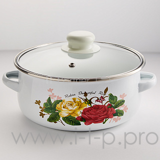 Кастрюля эмалированная METALLONI EM-200042/28 со стеклянной крышкой (д=20см2,3л) (18)