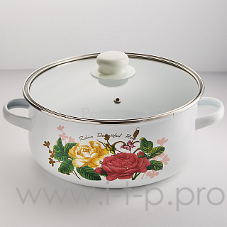 Кастрюля эмалированная METALLONI EM-240042/28 со стеклянной крышкой (д=24см4,0л) (12)