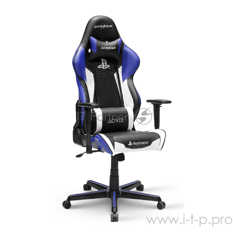 DXRacer Racing PlayStation Игровое кресло чёрно-серо-жёлтое (OH/RZ90/INW, экокожа, регулируемый угол наклона, механизм качания)