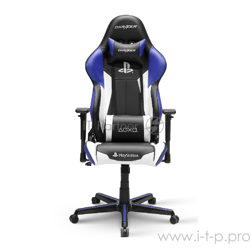 DXRacer Racing PlayStation Игровое кресло чёрно-серо-жёлтое (OH/RZ90/INW, экокожа, регулируемый угол наклона, механизм качания)