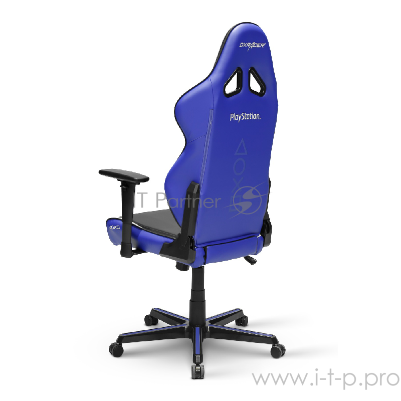 DXRacer Racing PlayStation Игровое кресло чёрно-серо-жёлтое (OH/RZ90/INW, экокожа, регулируемый угол наклона, механизм качания)