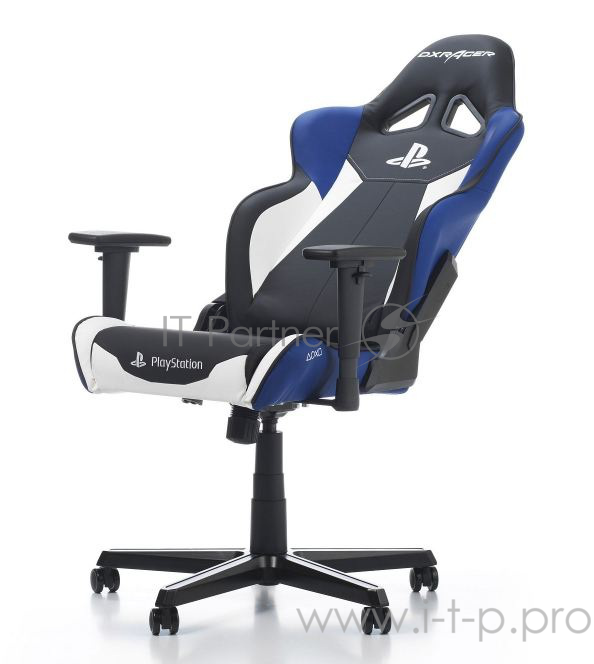 DXRacer Racing PlayStation Игровое кресло чёрно-серо-жёлтое (OH/RZ90/INW, экокожа, регулируемый угол наклона, механизм качания)