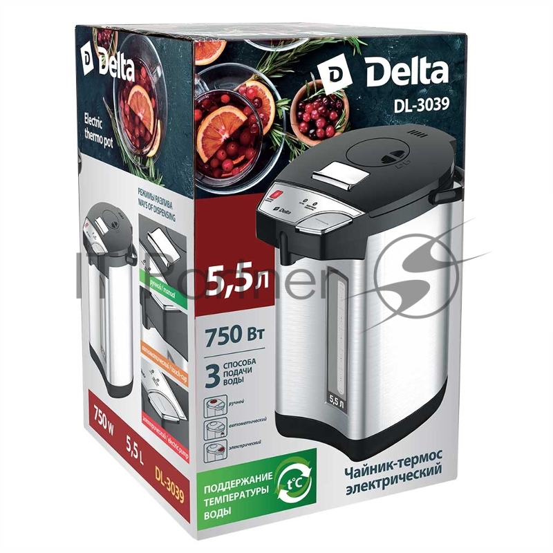 Термопот DЕLTA DL-3039 : 5,5 л ,900 Вт, нерж.корпус, 3 способа подачи воды (6)