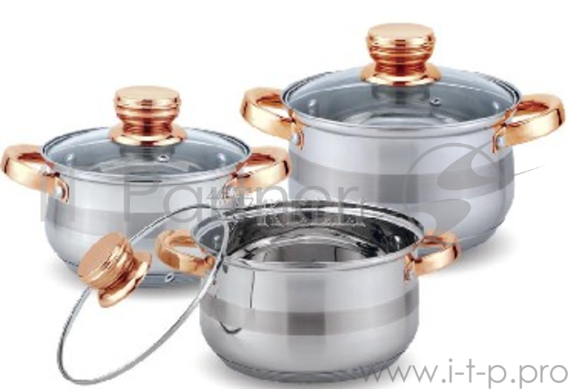 Набор посуды KELLI KL-4216 6 пред.(Кастрюля с жаропрочной стекл. крышкой 2.1л. Кастрюля с жаропрочной стекл. крышкой 3л. Кастрюля с жаропрочной стекл. крышкой 4л. Мерная шкала внутри. Высококачественная нерж. сталь 18/10. 5-ти слойное капсульное дно.