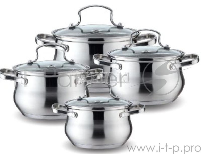 Набор посуды KELLI KL-4208 8 пред.(Кастрюля с жаропрочной стекл. крышкой 2.1л. Кастрюля с жаропрочной стекл. крышкой 3л. Кастрюля с жаропрочной стекл. крышкой 4л. Кастрюля с жаропрочной стекл. крышкой 6.5л. Высококачественная нержавеющая сталь 18/10.