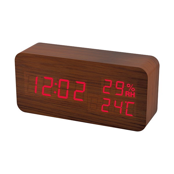 Perfeo LED часы-будильник Wood, коричневый / красная (PF-S736) время, температура, влажность