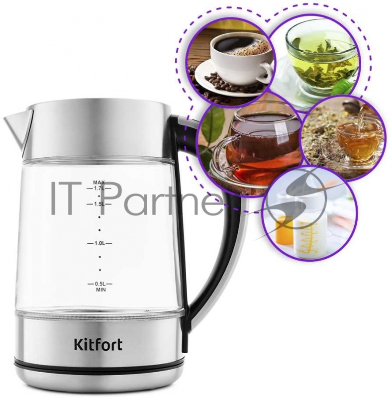 Чайник электрический Kitfort KT-690 1.7л. 2200Вт прозрачный (корпус: стекло)