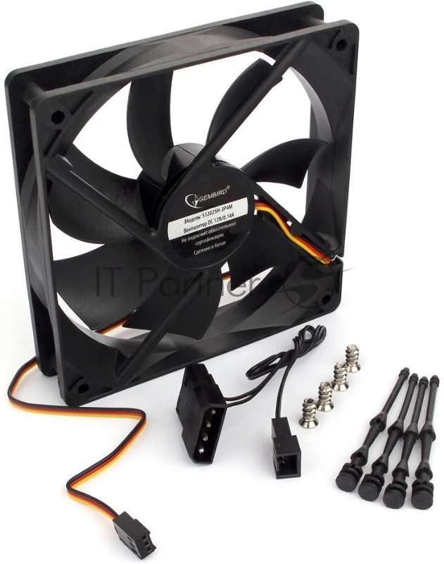 Вентилятор Gembird, 120x120x25, гидрод., тихий, 3 pin/4pin Molex, провод 30 см