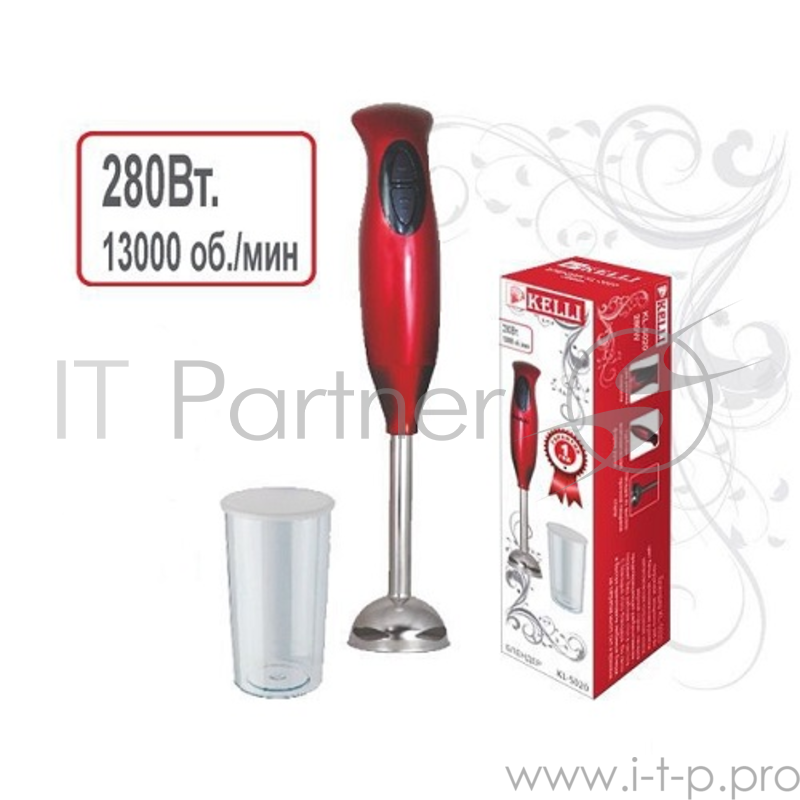 Блендер KELLI KL-5020(Мощность 350Вт. Мощный мотор. 2 скорости. Материал корпуса: пластик Ножи из нерж. стали. Мерный стакан 700 мл. Объем чаши измельчителя 500 мл. Управление механическое. Удобное хранение насадок. Удобная эргономичная рукоятка. Пет