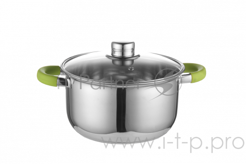 Кастрюля с крышкой Greys VKS-1051 d24см, ручки нержавеющая сталь +силикон, объем 5 л