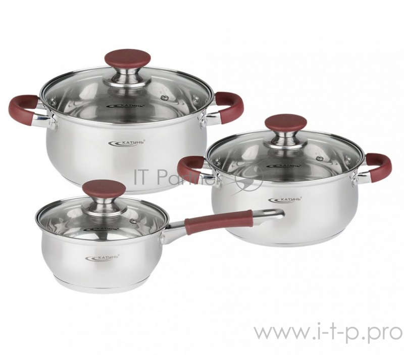 Набор кастрюль Катунь Берта КТ15-B, 6пр (ковш 1,5л + 2,0л + 3,0л)