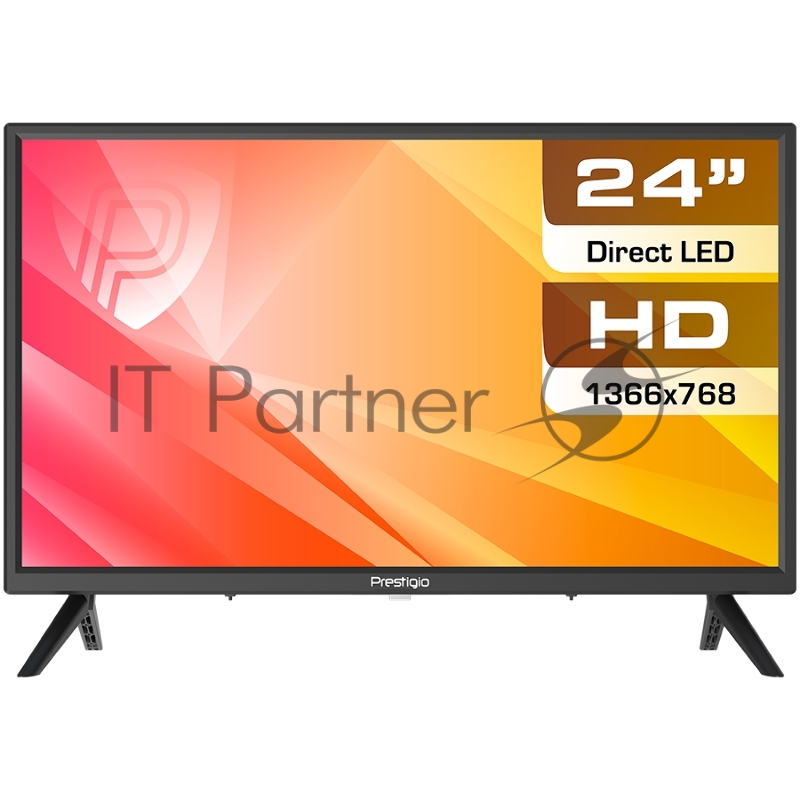 Телевизор Prestigio PTV24SN04Z чёрный (1366x768) TFT LED, 200cd/m2, USB, HDMI, VGA, RCA, CI+ slot, Coaxial, Multimedia player, DVB-T2/T/C/S2, 36W, MS3663, 2x3W speaker