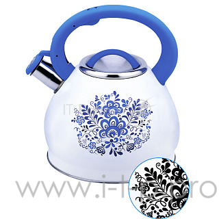 Чайник для плиты ЗАБАВА PK-3001 нержавейка, 3л, меняет цвет при закипании Гжель.(12)