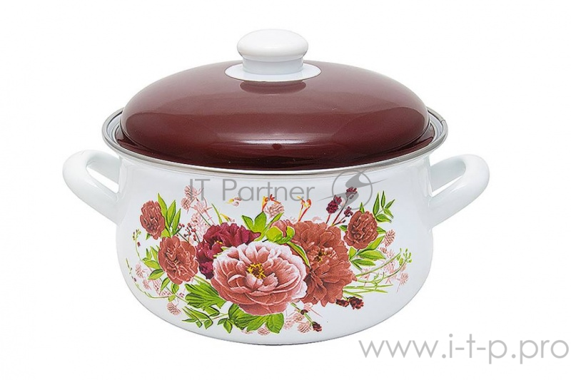 Кастрюля эмалированная МАРУСЯ/ MARUSYA 20/16, 2 л (бел.) Пионы эмал. кр.