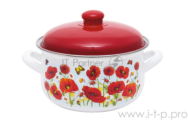 Кастрюля эмалированная МАРУСЯ/ MARUSYA 88/18, 3л (бел.) Маки эмал. кр.