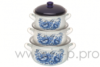 Набор кастрюль эмалированных МАРУСЯ/ MARUSYA 333, из 3 пр. (бел.) Гжель (2л, 3л, 4л) эмал. кр.