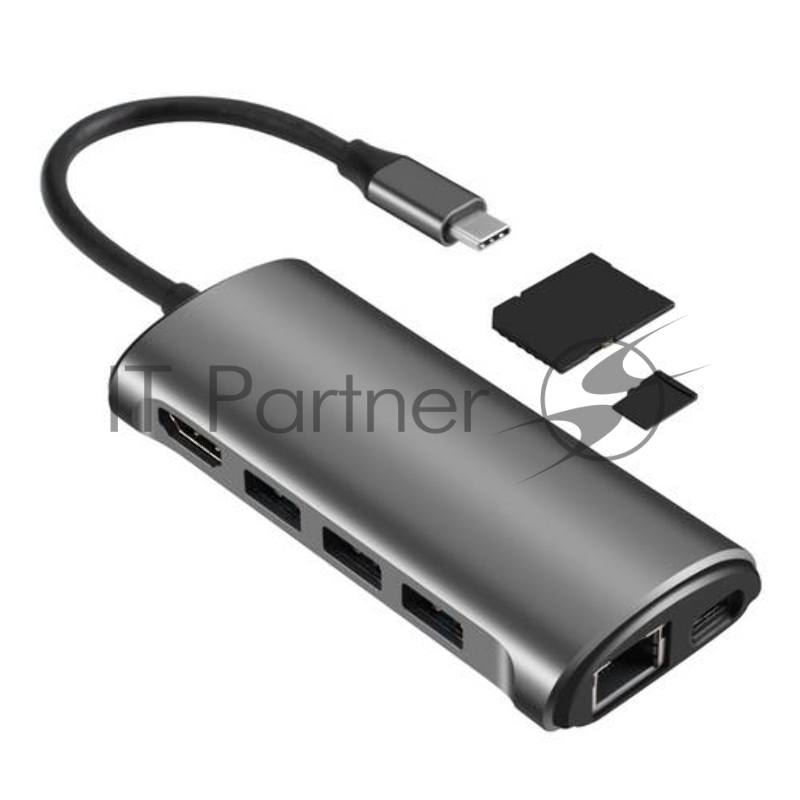 Кабель-адаптер USB3.1 Type-CM-->HDMI 4K*60Hz +3USB3.0+RJ45+TF+SD+PD charging VCOM <CU463>