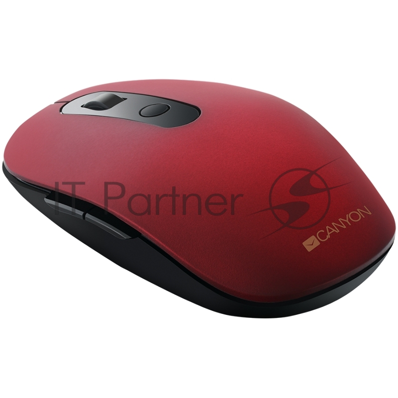 Мышь Canyon 2 in 1 Wireless optical mouse with 6 buttons, DPI 800/1000/1200/1500, 2 mode(BT/ 2.4GHz), Battery AA*1pcs, Red, silent switch for right/left keys, 65.4*112.25*32.3mm, 0.092kg