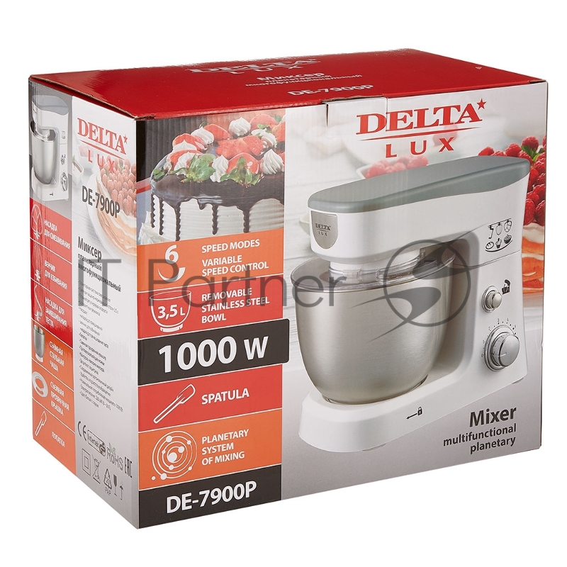 Миксер планетарный DELTA LUX DE-7900Р белый с серым: 1000 Вт,чаша из нерж.стали-3,5л (2)