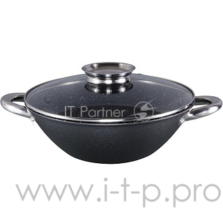 Казан Вок WEBBER BE-905/26 из облегченного чугуна, Мраморное покрытие, стекл.крышка 3,0л (26см) (4)