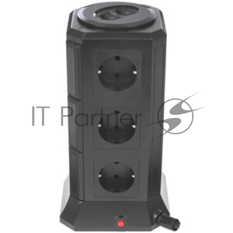 Сетевой фильтр Qumo Power Tower Pro 12SP5U (P-0001), 12 розеток, 2200 Вт, 10A, кабель 2м 3*1 мм чистая медь, пожаробезопасный пластик, евровилка, 5 USB портов 4.5A суммарно