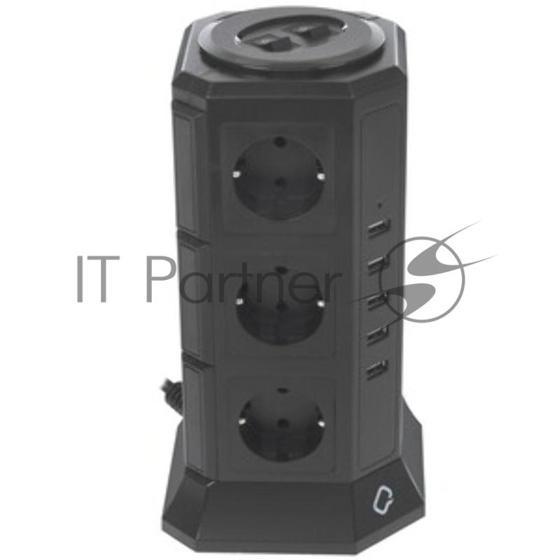 Сетевой фильтр Qumo Power Tower Pro 12SP5U (P-0001), 12 розеток, 2200 Вт, 10A, кабель 2м 3*1 мм чистая медь, пожаробезопасный пластик, евровилка, 5 USB портов 4.5A суммарно